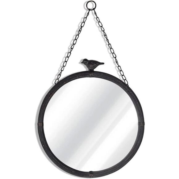 11.2" Decorative Small Hanging Mirrors Vintage Rustic Round Metal Framed - Picture 1 of 6